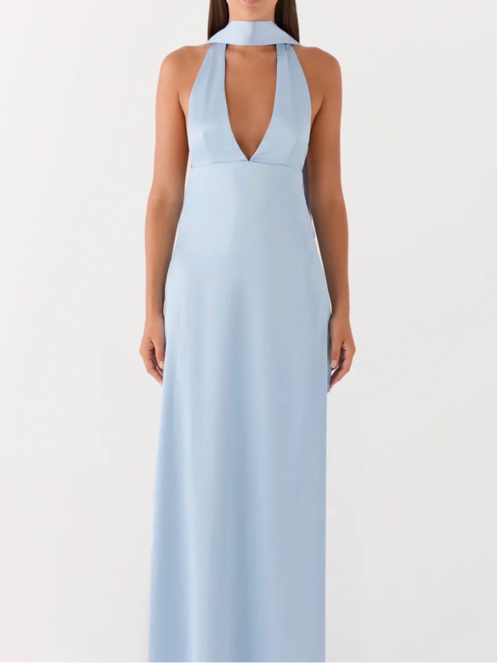 Peppermayo Elegant Light Blue Halter Maxi Dress